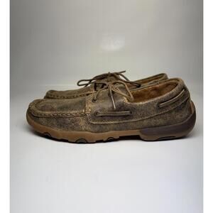 Twisted X Distressed Brown Driving Moc Boat Shoes Bomber Leather Men 7.5 Women 9